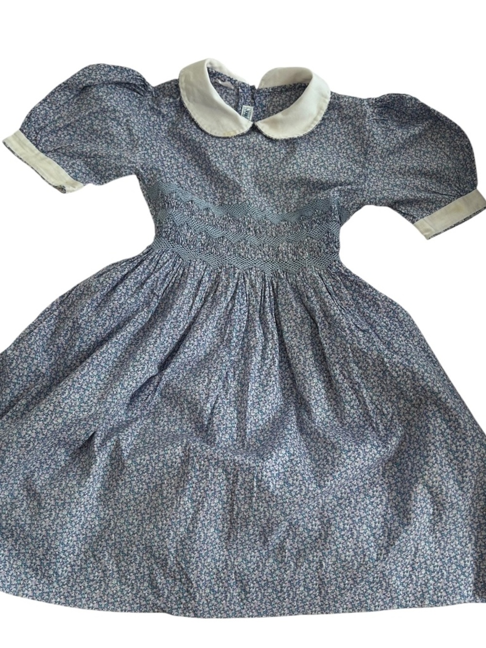 Joan Hess vintage GIRLS blue purple liberty style print smocked dress 5/6 years